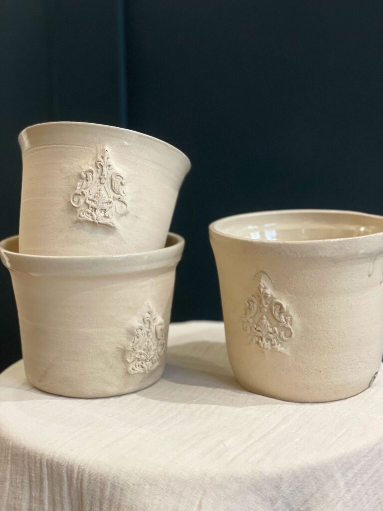 Cream Coloured Ceramic Stoneware Flower Pots